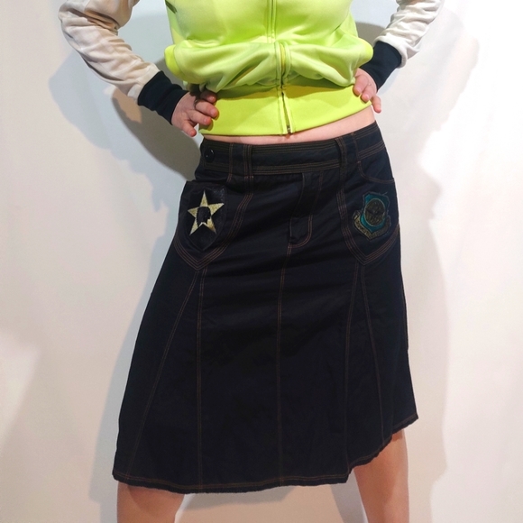 Skirt Streetwear Customized Patchwork Midi Detailed Zip Waist Belt Loop Black - Picture 5 of 15